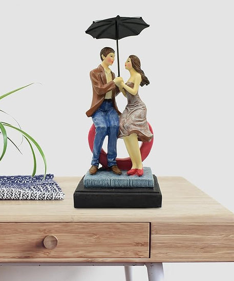 Love Couple Statue Showpiece Sitting on Love Symbol for Home Decor