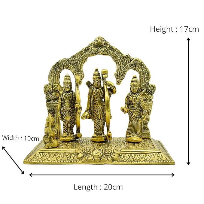 Metal Ram Darbar Murti with Ram Lakshman Sita and Hanuman for Home Temple, Gold, Medium