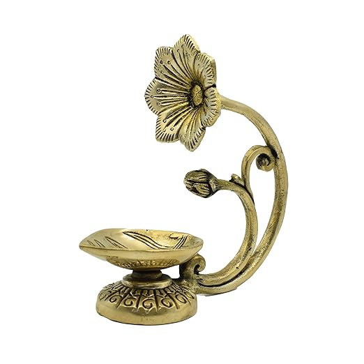 Brass Flower Design Standing Table Diya