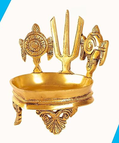 Shankh Chakra Namah Brass Diya for Pooja Room Length 10 Cms, Width: 10 Cms, Height: 13 Cms