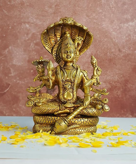 Brass Vishnu Seated on Sheshnag, Lord Vishnu, Vishnu God -Shri Hari Seated on Sheshnaag Brass Statue