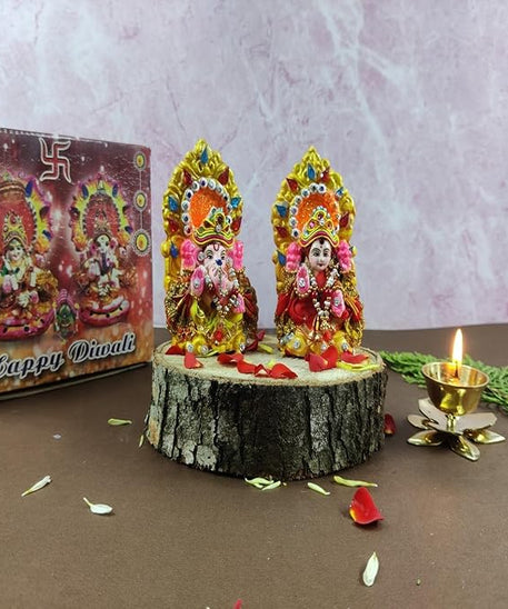 Laxmi Ganesh Statue| Laxmi Ganesh Idol| Laxmi Ganesh ji ki Murti| Laxmi Ganesh Clay Idol for Diwali Puja| Diwali Gift(4.5 Inch,Multicolor)