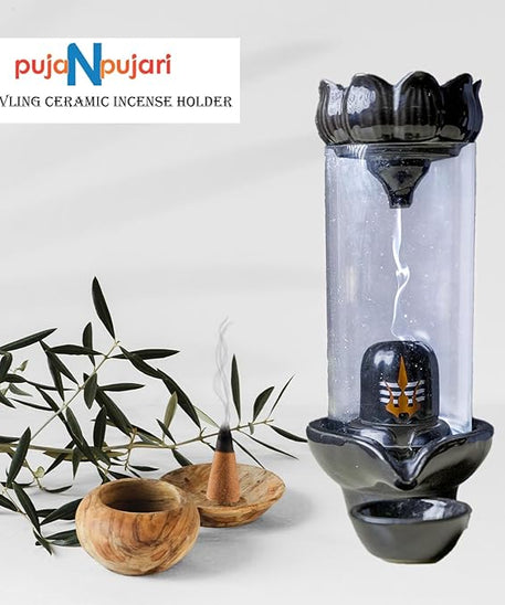 Shivling Design Backflow Smoke Fountain Incense Holder with 10 Backflow Cones
