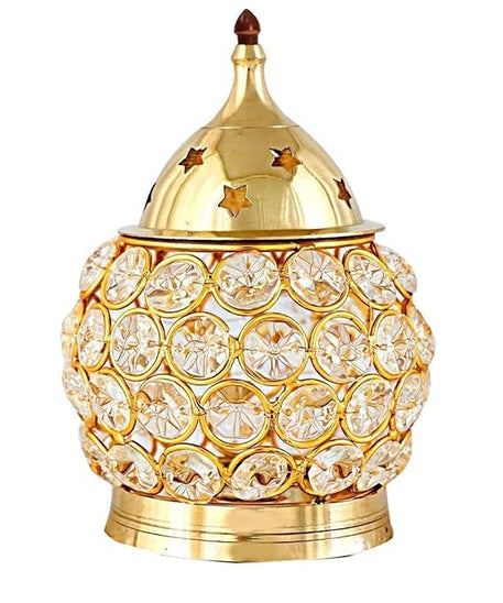 Akhand Diya Decorative Brass Oval Shaped Crystal Oil Lamp