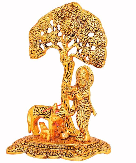 Lord Krishna Decorative Showpiece with Cow Idol Standing Under Tree
