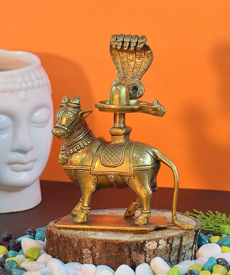 Lord Nandi with Shivlingam- Height-20 cms