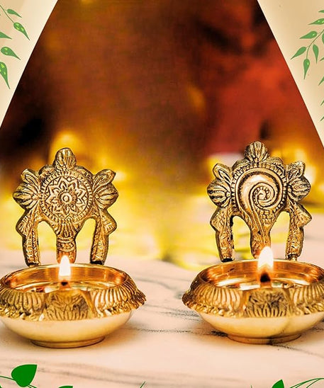 Pure Brass Shanku Chakra kuber Diyas(6cm x 5cm x 6cm)