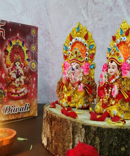 Laxmi Ganesh Statue| Laxmi Ganesh Idol| Laxmi Ganesh ji ki Murti| Laxmi Ganesh Clay Idol for Diwali Puja| Diwali Gift(4.5 Inch,Multicolor)