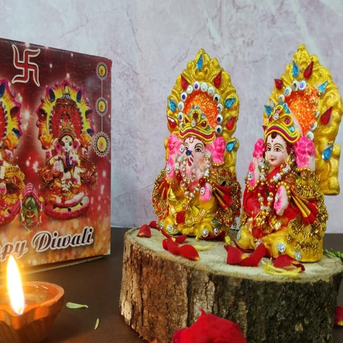 Laxmi Ganesh Statue| Laxmi Ganesh Idol| Laxmi Ganesh ji ki Murti| Laxmi Ganesh Clay Idol for Diwali Puja| Diwali Gift(4.5 Inch,Multicolor)