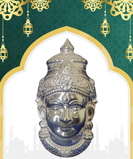 Decorative Varalakshmi Face Silver Ammavari Face 7 inches - Laxmi Mukhota - Amman Face