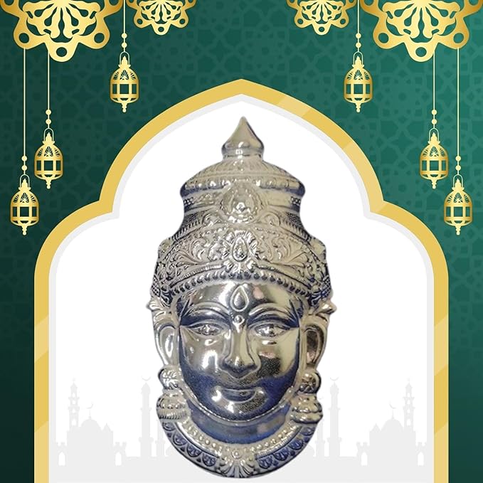 Decorative Varalakshmi Face Silver Ammavari Face 7 inches - Laxmi Mukhota - Amman Face