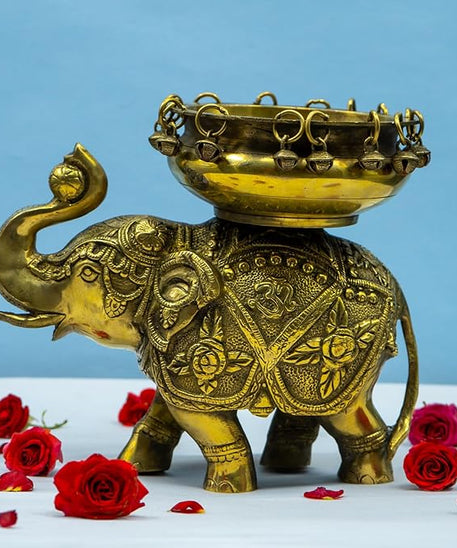 Elephant Brass Urli Bowl Urli-floating Flowers Candle Handcrafted