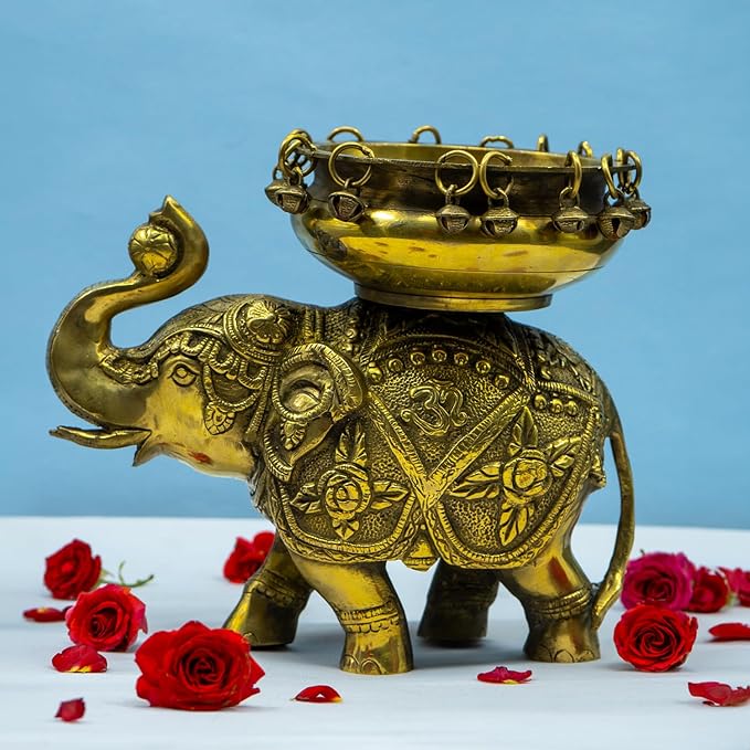 Elephant Brass Urli Bowl Urli-floating Flowers Candle Handcrafted
