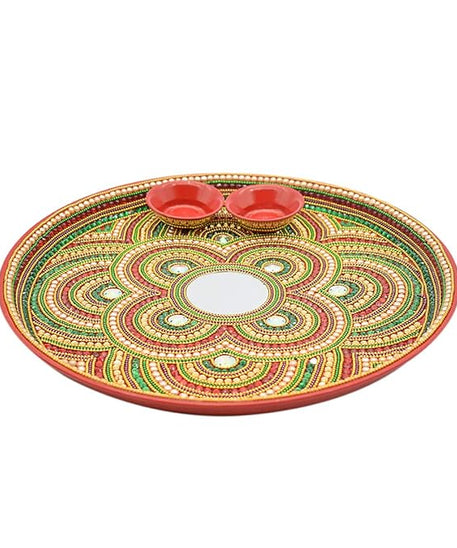 Beautiful Kundan Fancy Pooja Plate ,metal Colorful Pooja Aarti Thali Set.
