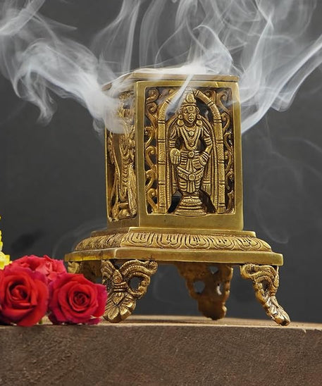 Aarti Brass Loban Dhoop Dani Burner with Bishnu Narayan &amp; Shankh Design