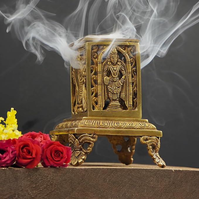 Aarti Brass Loban Dhoop Dani Burner with Bishnu Narayan &amp; Shankh Design