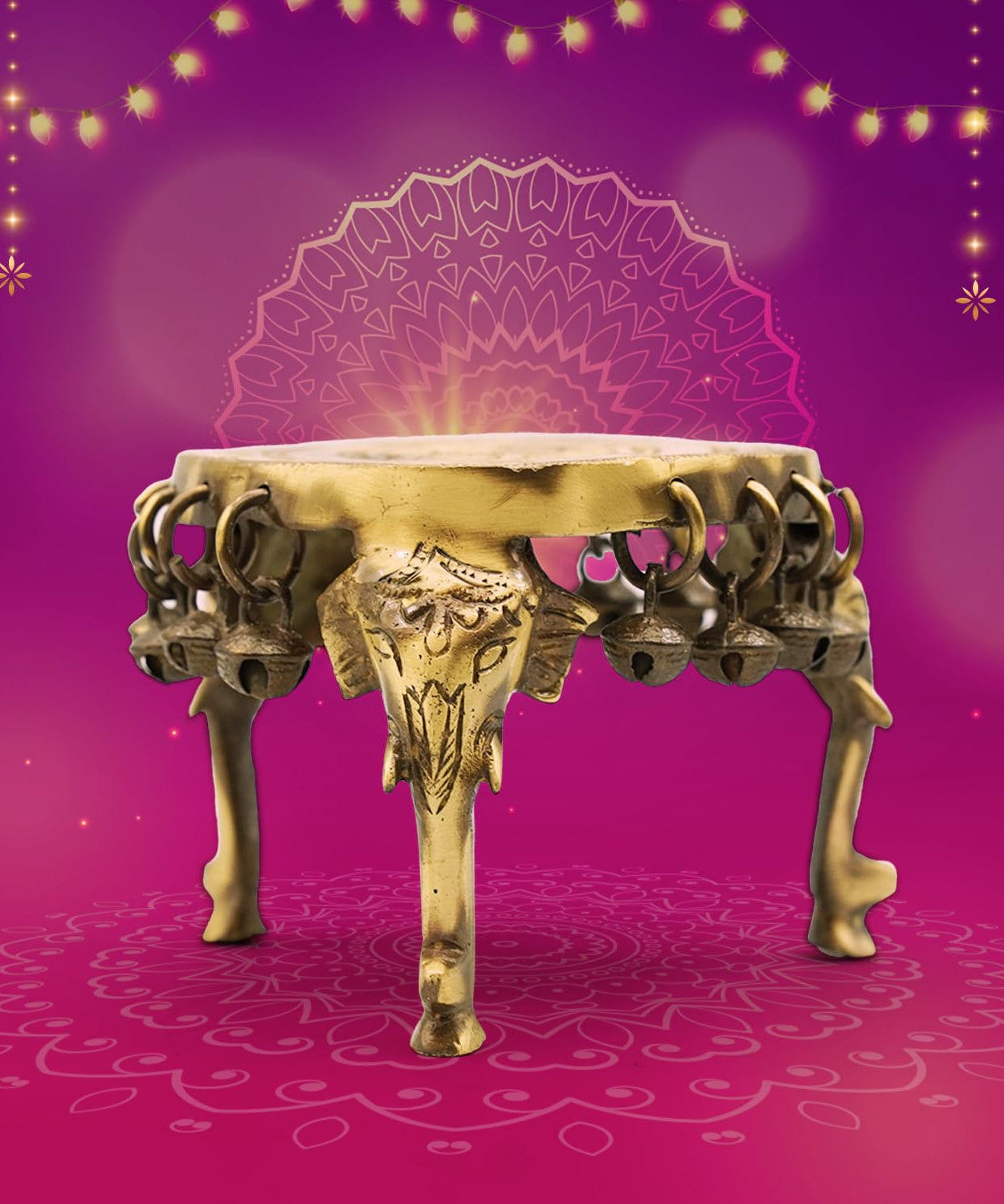Brass Elephant Design Pooja Chowki