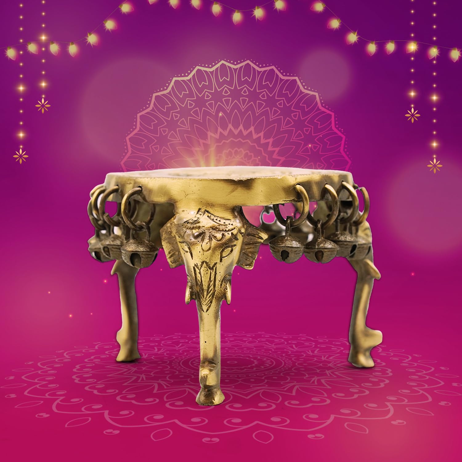 Brass Elephant Design Pooja Chowki