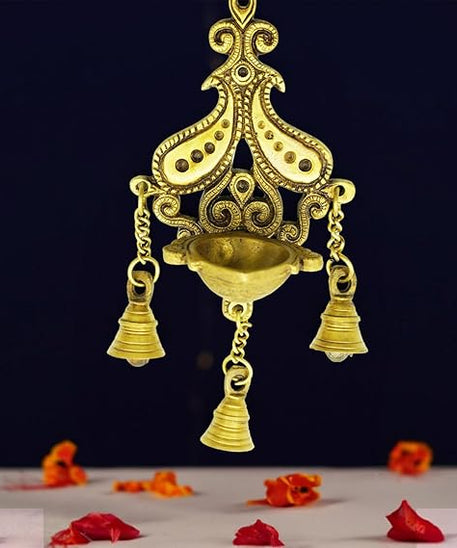 Brass Wall Hanging with Bell Diya Home Office Decor