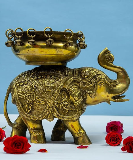 Elephant Brass Urli Bowl Urli-floating Flowers Candle Handcrafted