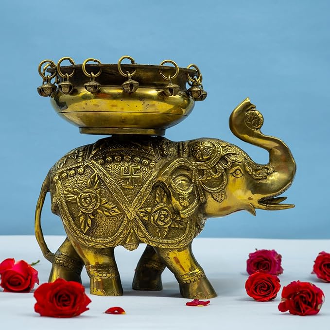 Elephant Brass Urli Bowl Urli-floating Flowers Candle Handcrafted