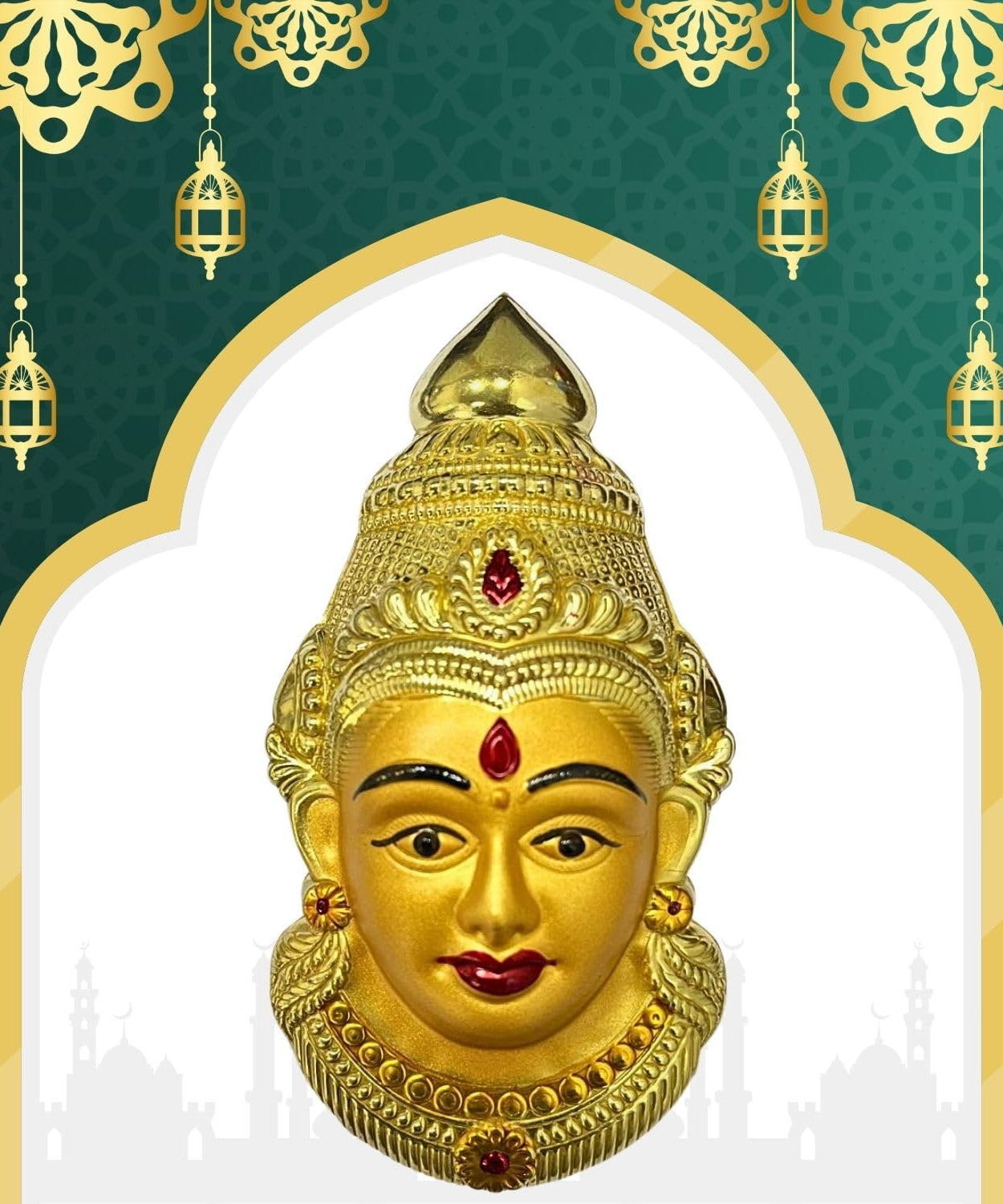 Decorative Varalakshmi Face Yellow Ammavari Face 6.5 inches - Laxmi Mukhota - Amman Face