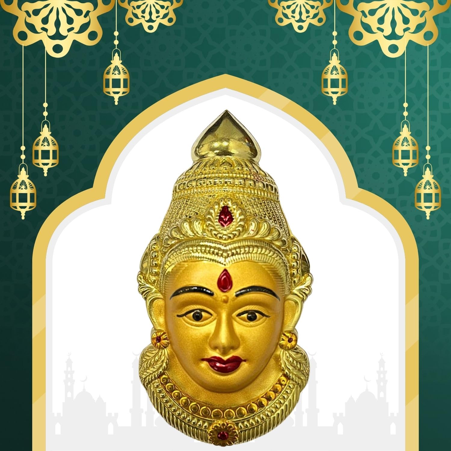 Decorative Varalakshmi Face Yellow Ammavari Face 6.5 inches - Laxmi Mukhota - Amman Face