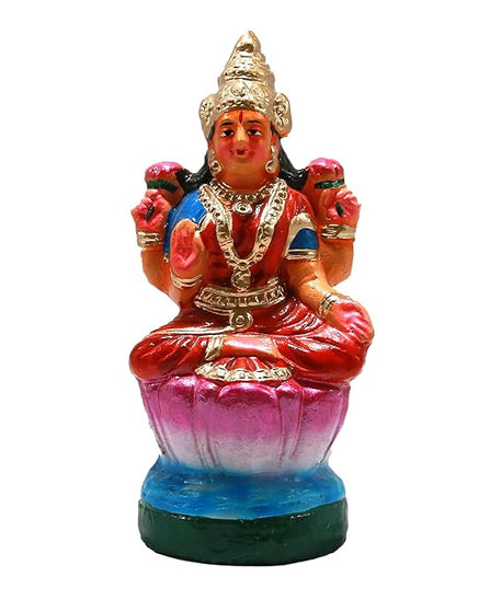 Lord Lakshmi Ganesha Sitting On Lotus Flowers Idol Multicolour (13 Inch).