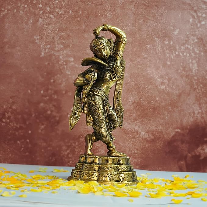 Brass Apsara Idol - Lady Statues- Decorative Sculptures -Artistically Carved Lady Satue - (14 inch Height)