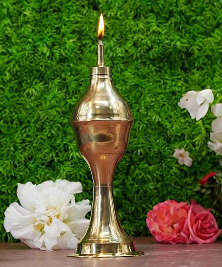 Brass Kerosene Lamp – Traditional Lighting Lamp for Home (9L x 9W x 24H) Cm.