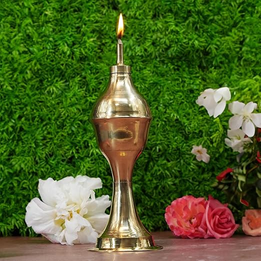 Brass Kerosene Lamp – Traditional Lighting Lamp for Home (9L x 9W x 24H) Cm.