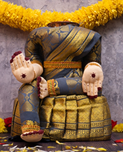 Lakshmi Idol For Varalakshmi Vratham Grey Gold Saree