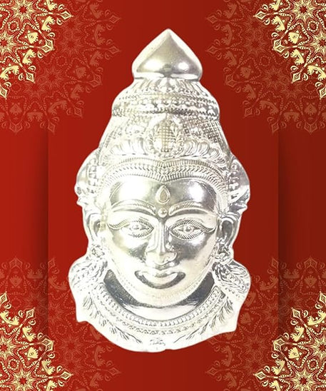 Decorative Varalakshmi Face Silver Ammavari Face 7 inches - Laxmi Mukhota - Amman Face