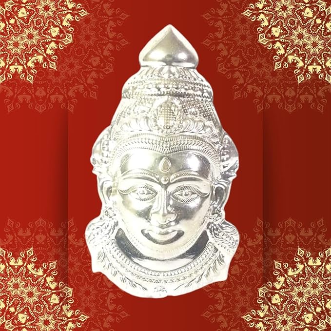 Decorative Varalakshmi Face Silver Ammavari Face 7 inches - Laxmi Mukhota - Amman Face