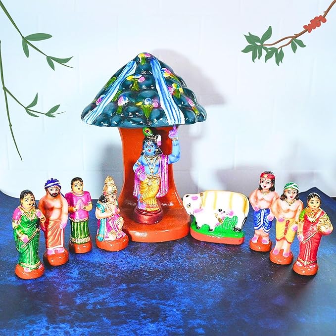 Handmade Clay Govardhana Giri Golu Dolls Set