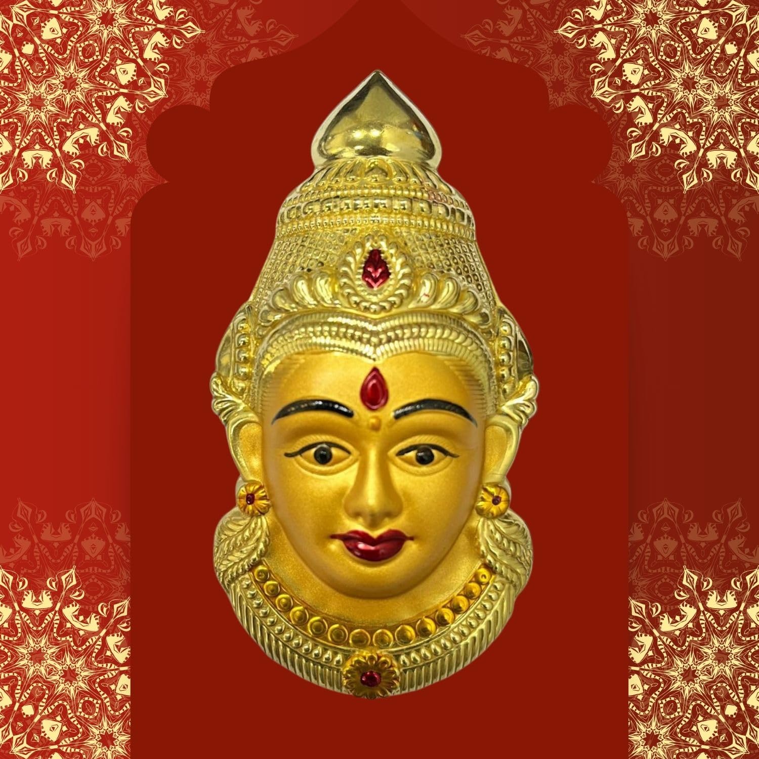 Decorative Varalakshmi Face Yellow Ammavari Face 6.5 inches - Laxmi Mukhota - Amman Face