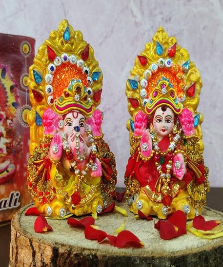 Laxmi Ganesh Statue| Laxmi Ganesh Idol| Laxmi Ganesh ji ki Murti| Laxmi Ganesh Clay Idol for Diwali Puja| Diwali Gift(4.5 Inch,Multicolor)