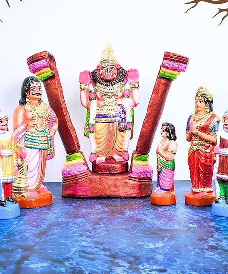 Bhaktha Prahlada Clay Golu Dolls Set of 9Pcs | Handcrafted Navaratri Kolu Showpiece