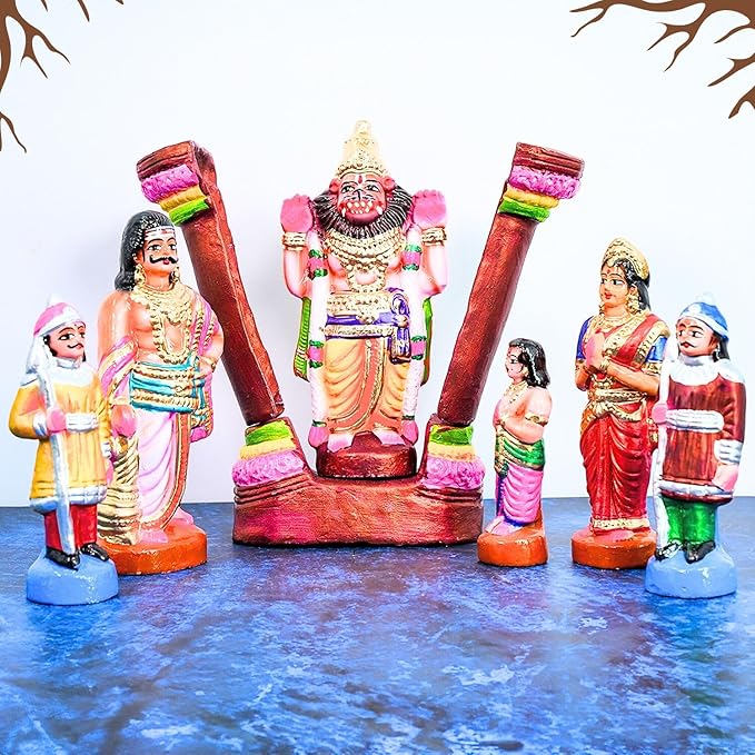 Bhaktha Prahlada Clay Golu Dolls Set of 9Pcs | Handcrafted Navaratri Kolu Showpiece