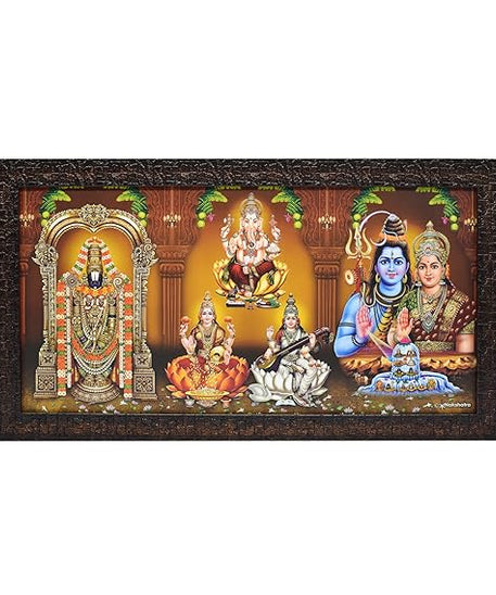 5 Gods Photo Frames Tirupati Balaji Lakshmi Ganesh Saraswati Shiva Parvati Photo Frame for Pooja Room,wall hanging (11 X 21 Inch) with One Natural Agarbatti packet free