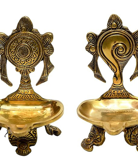 Shank Chakra Diyas Deepam Brass for Pooja Room and Festival Decoration