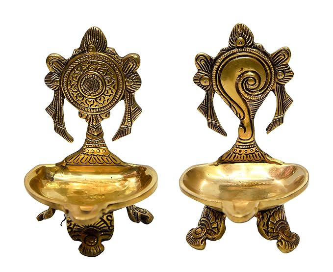 Shank Chakra Diyas Deepam Brass for Pooja Room and Festival Decoration