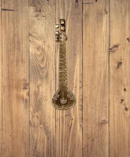 Brass Sitar Handle, Door Handles for Main Door, Saraswathi Veena with Round Base Door Pull ( 8 inch).
