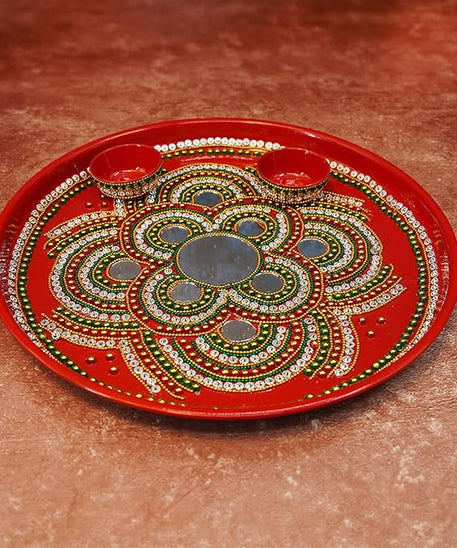 Karwa Chauth Pooja thali/Kalash, Chalni for Chand Pooja , Kalash, Diya, and Bowls | Trafitional Pooja Thali.