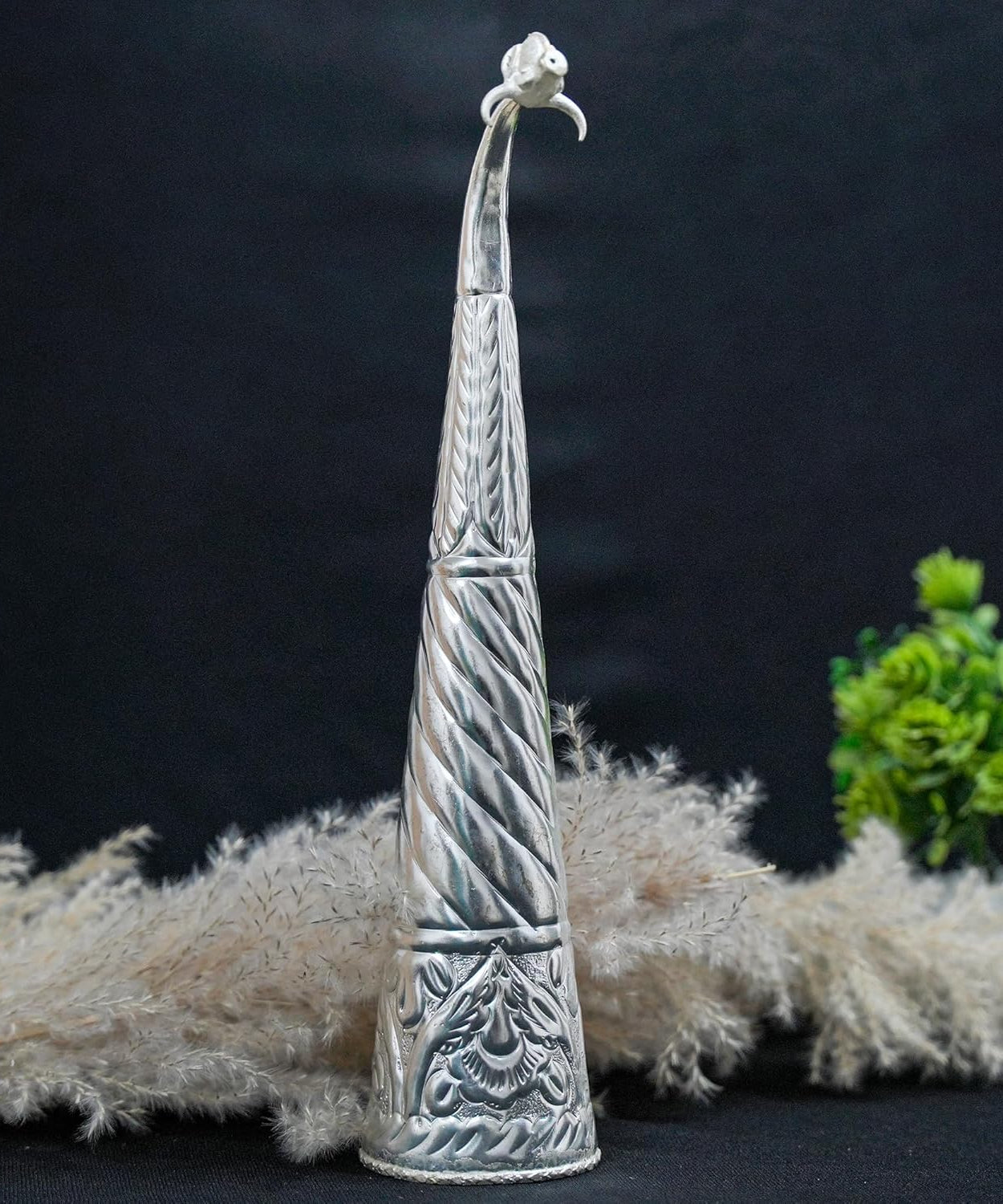 Silver Plated Gaumukhi Shringi for Rudrabhishek (Big)