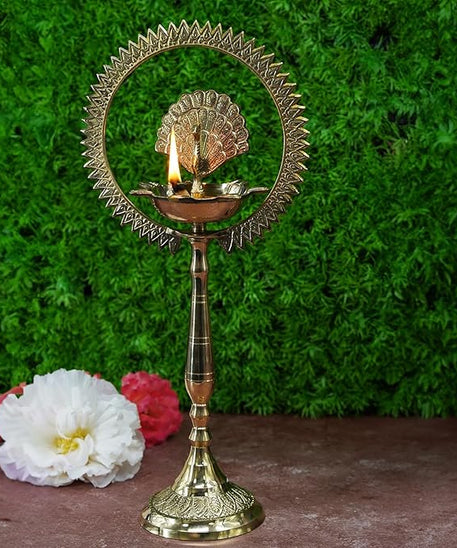 Brass Peacock Diya with Crown Kerala Samai Diwali Deepak-Kuthu Vilakku Peacock Ring Oil Lamp(Pack of 1).