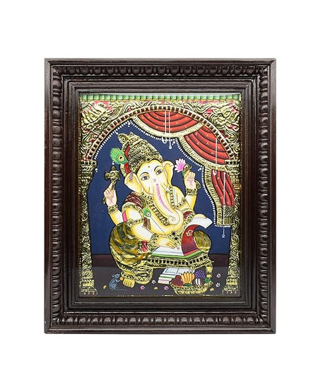 Lord Ganapati Tanjore Paintings Gold Foil Photo Frame for Pooja Room