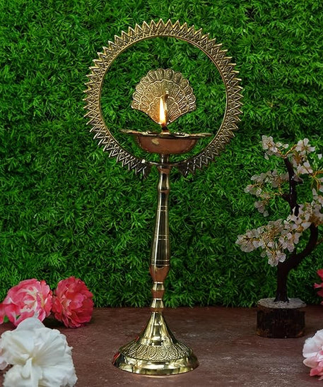 Brass Peacock Diya with Crown Kerala Samai Diwali Deepak-Kuthu Vilakku Peacock Ring Oil Lamp(Pack of 1).