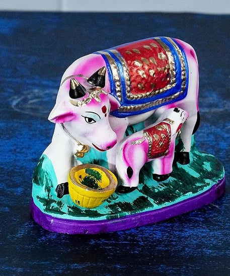 Pasu Kandru Cow Kolu Bommai for Navratri - Handmade Clay Doll - 10 cm