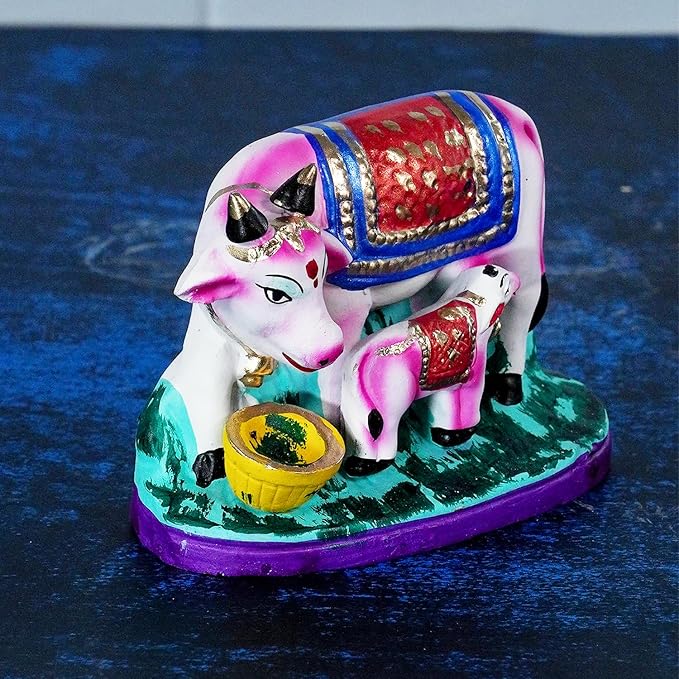 Pasu Kandru Cow Kolu Bommai for Navratri - Handmade Clay Doll - 10 cm